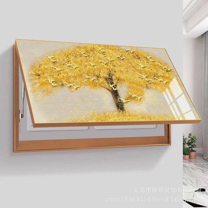 大尺寸电表箱画时尚大气画电闸盒遮挡画强电箱推拉画发财树装饰画图片
