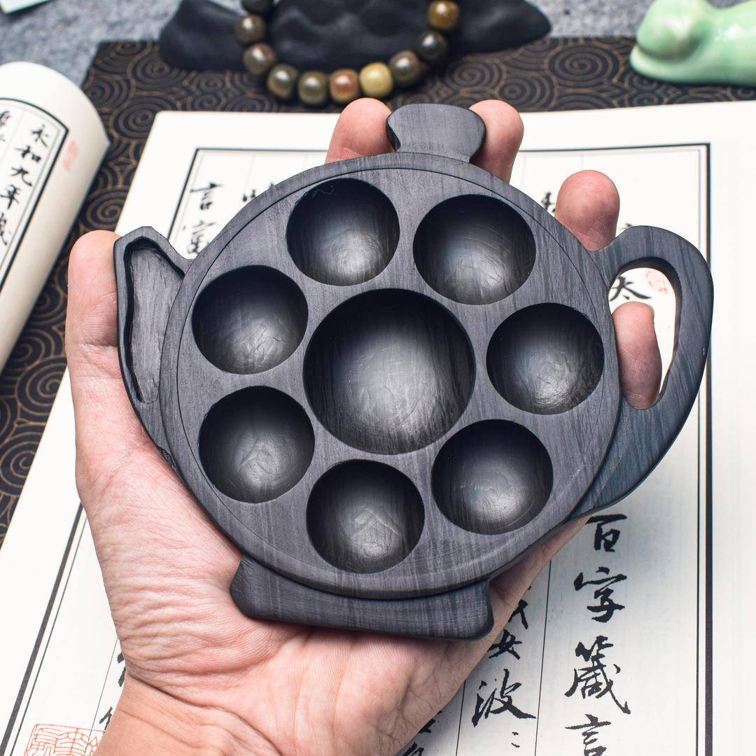 仿古茶壶调色盘原石砚玉山罗纹歙砚台可加logo墨池文房四宝