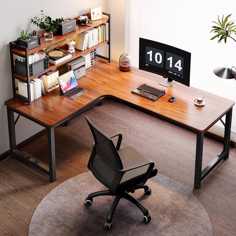 转角写字桌电脑桌台式家用双人书桌书架一体桌卧室拐角桌子办公桌