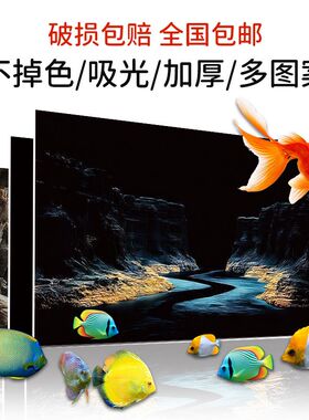 5d黑色背景立体流水生财水族箱背景定制鱼缸膜画高清壁纸背景贴纸
