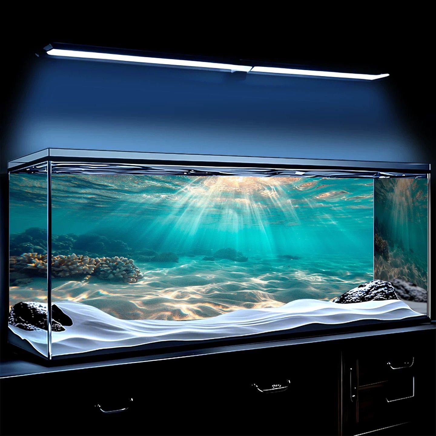深海海底水族箱造景壁纸3d立体贴画高清定制正胶外贴鱼缸背景贴纸