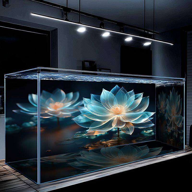 高清3d立体图画高级水族箱造景装饰壁纸贴新款荷花鱼缸背景贴纸画