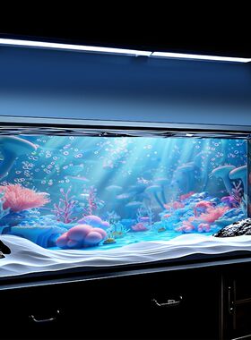 新款鱼缸背景专用贴纸5d立体画高清图海底3d造景水族箱装饰画壁纸