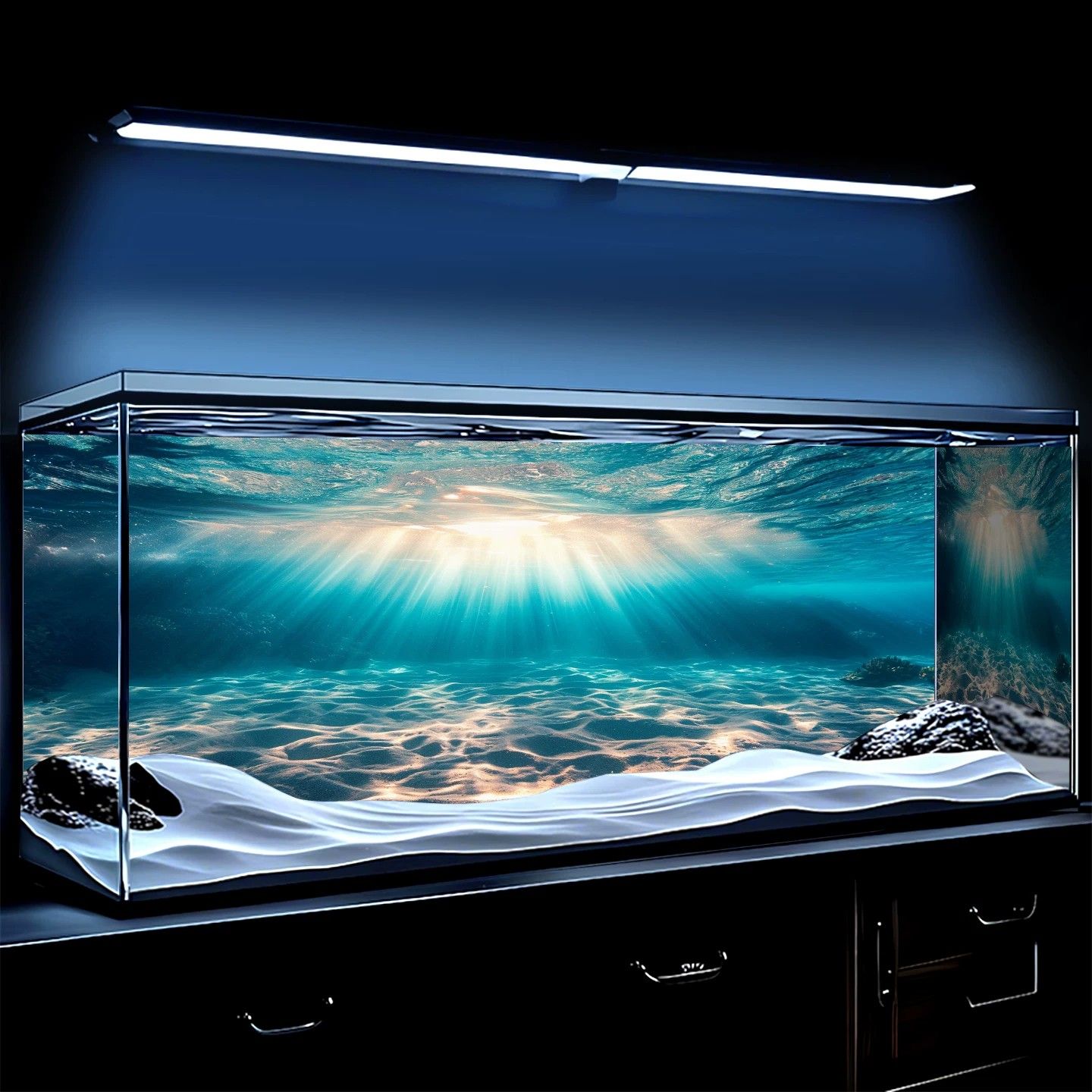 鱼缸背景贴纸深海海底水族箱造景壁纸3d立体贴画高清定制正胶外贴