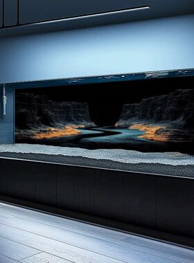 新款峡谷黑色鱼缸背景贴纸5d立体高清图水族箱溪流缸造景装饰壁画