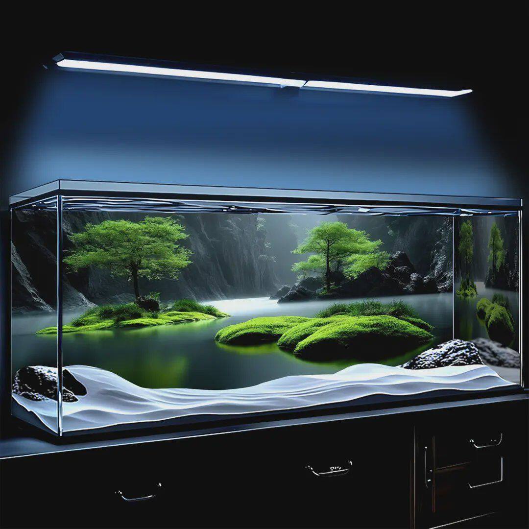 5D国风秘境岩石缸8K壁画3D立体水族箱造景装饰高清图鱼缸背景贴纸