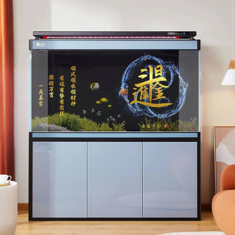 3d新款高清鱼缸背景贴纸日进斗金自带正面胶5d水族箱造景背景贴画