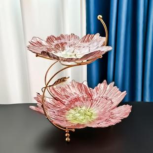 带架两层三层玻璃水果盘轻奢高档干果糖果盘凉菜沙拉零食摆放盘子