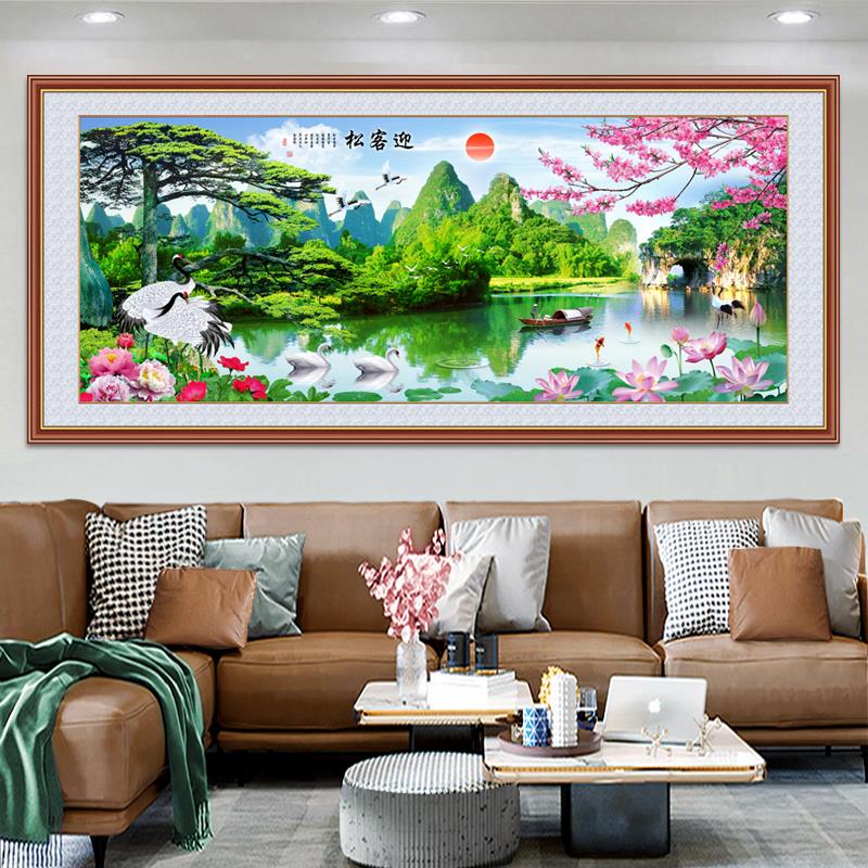 墙贴壁画流水生财客厅装饰画贴纸自粘风景画山水画挂画沙发背景墙