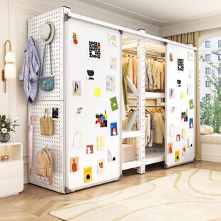 货架衣柜家用卧室出租房用简易组装白板门挂衣架防尘收纳储物柜子