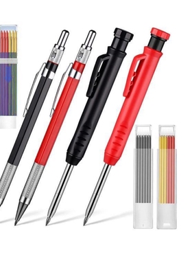 画笔黄色铅芯2.0木工铅笔金刚划线笔+黑红2色2.8木工深孔铅笔套装