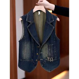 洋气减龄妈妈装 时尚 无袖 新款 背心夹克外套 怀旧牛仔马甲女2025春季