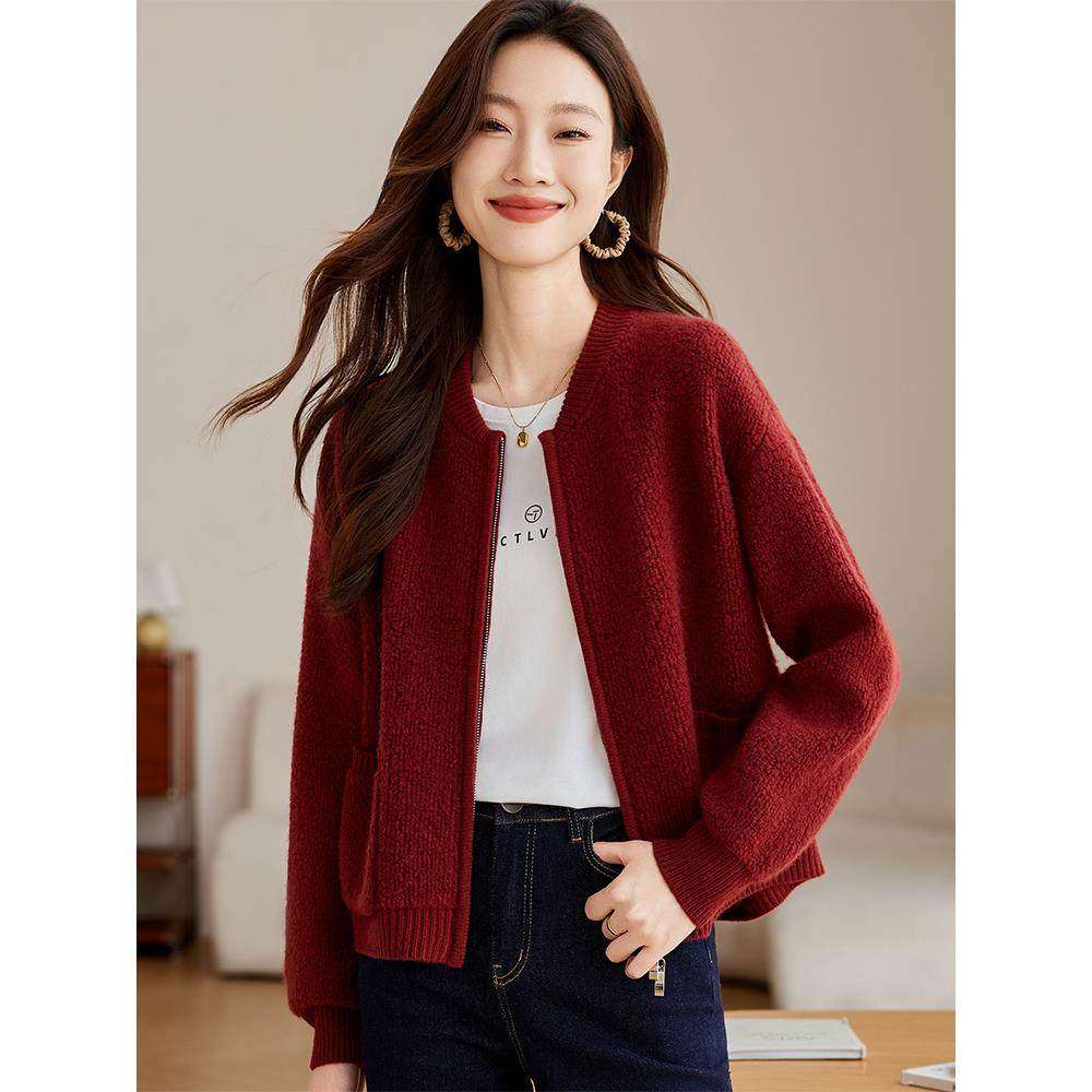 纯绵羊毛开衫女2025新款春秋高级感今年流行爆款外套秋季毛衣外搭