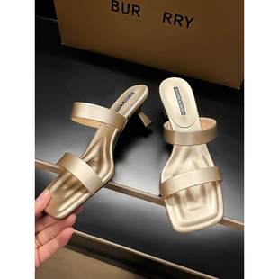 裙装 格纹背镂空拖鞋 低跟凉鞋 纯色2025新夏季 310615 外穿仙女风格