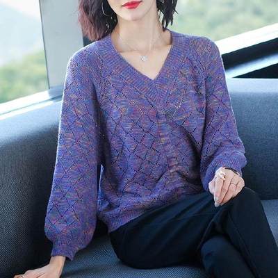 抽绳上衣薄款打底衫宽松洋气针织毛衣鸡心V领2025年秋季新款女装