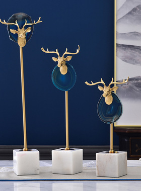 跨境轻奢大理石摆件高级感家居客厅玄关金属鹿礼物装饰艺术工艺品
