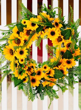 春季系列前门用向日葵花环黄色雏菊花环人造花花环野花挂件装饰品