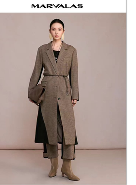 【粉丝专属】【商场同款】曼德诗绵羊毛混纺长款双面呢大衣M42630