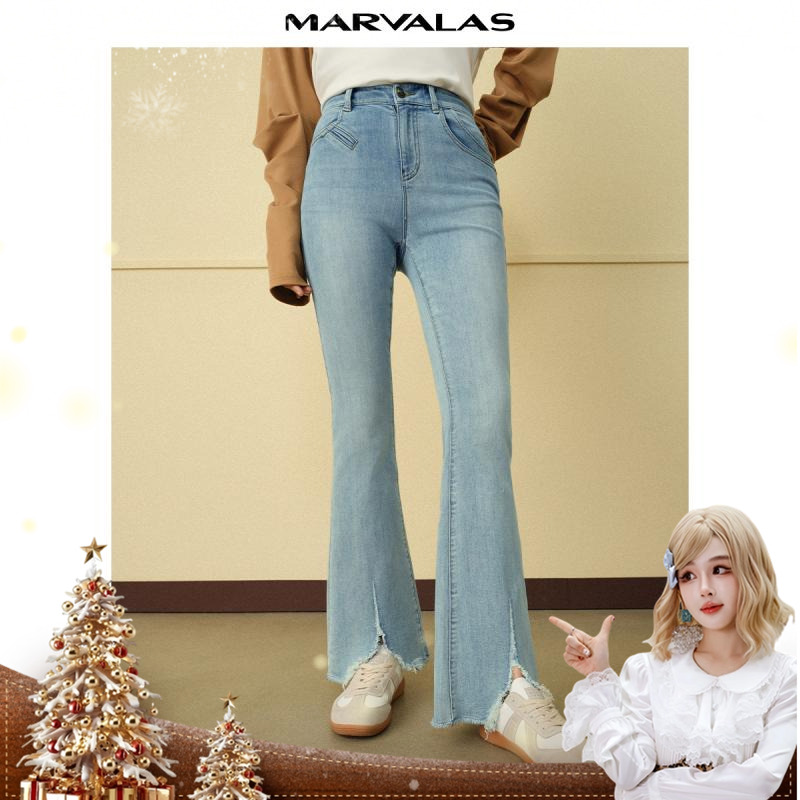 曼德诗高腰长裤牛仔裤