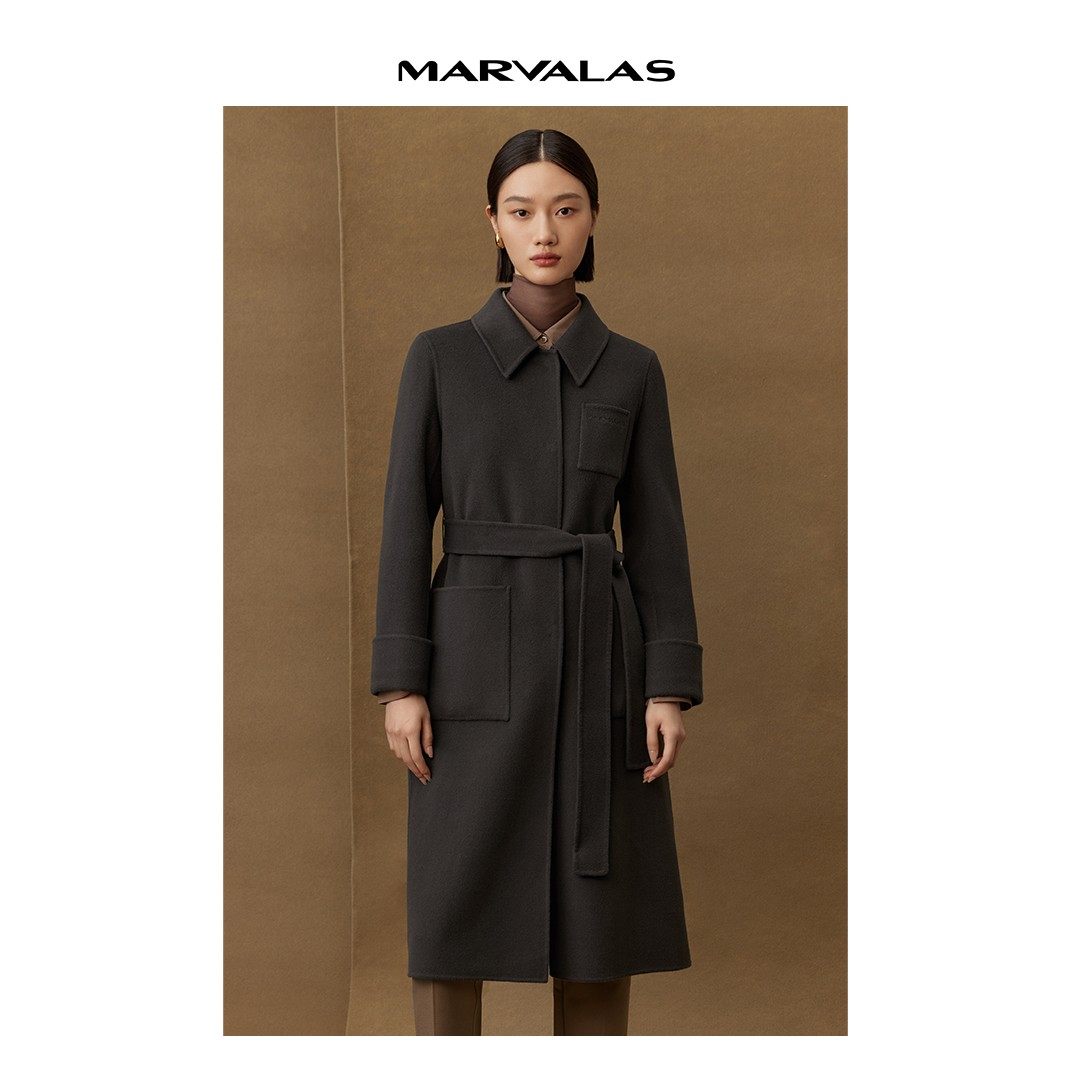 【粉丝专属】【商场同款】曼德诗全羊毛长款外套秋冬刺绣双面呢大