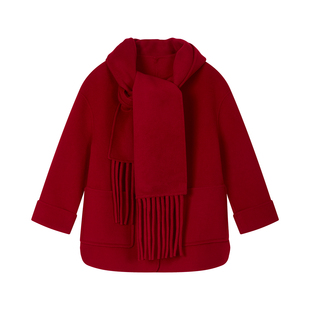 【呼呼严选粉丝专享】直下摆纯色常规翻领设计师中长款秋冬毛呢外