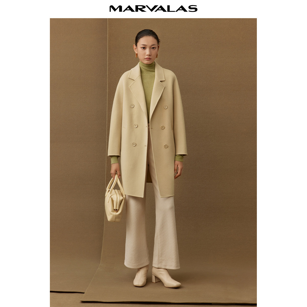 【廖廖粉丝专属】曼德诗中长款双面呢大衣秋冬纯色,女装/女士精品,毛呢外套,淘宝优惠券,粉丝福利购,淘宝优惠卷