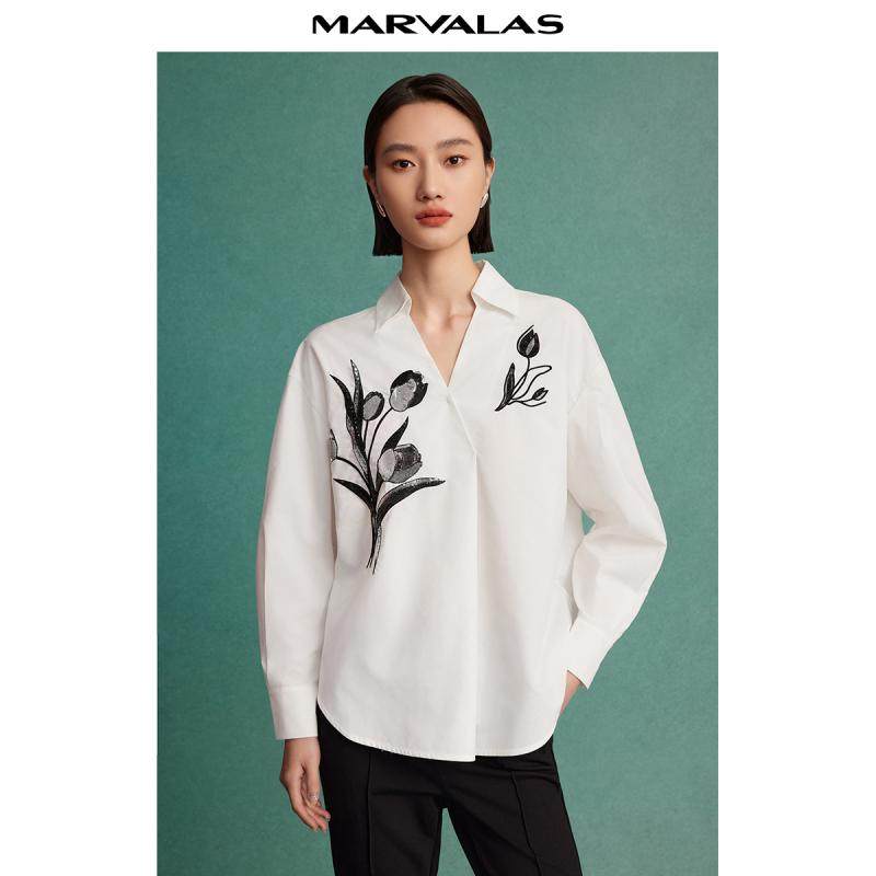 【粉丝专属】曼德诗花卉造型衬衫2025春季新款时尚珠片刺绣,女装/女士精品,衬衫,淘宝优惠券,粉丝福利购,淘宝优惠卷