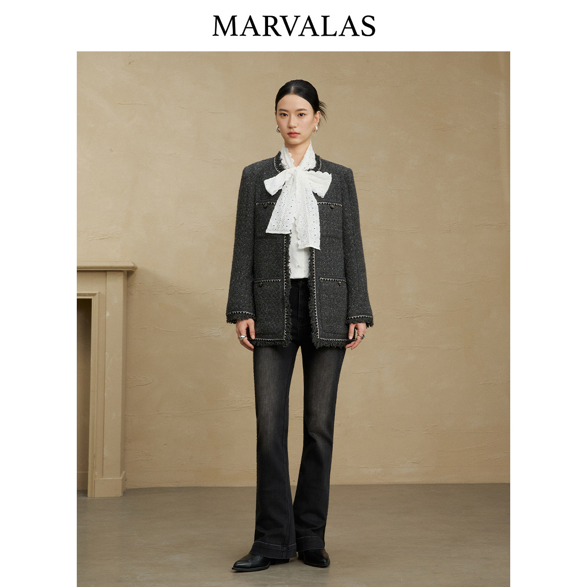 【粉丝专属】曼德诗小香风短外套2025冬季新款时尚绵羊毛混纺