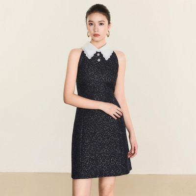 【粉丝专属】小香风连衣裙女夏季款撞色钻扣珠片设计感裙子
