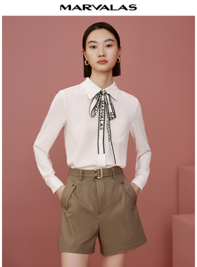 【呼呼严选粉丝专享】曼德诗飘带领衬衫2024春秋新款学院风百搭气