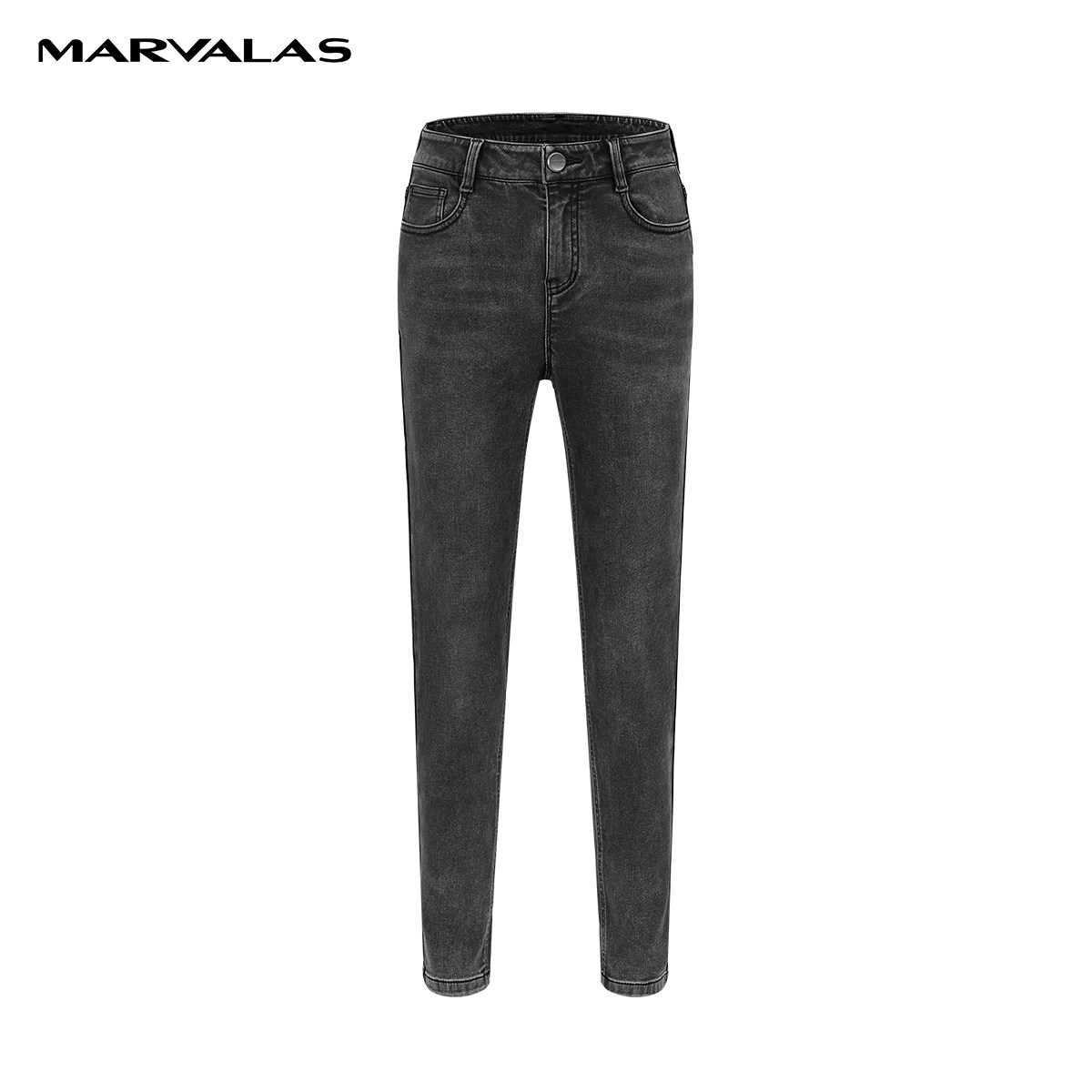 【粉丝专属】M103302730曼德诗冬弹力牛仔裤女高腰修身小脚铅笔裤