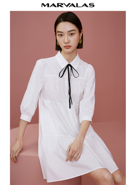 【呼呼严选粉丝专享】【商场同款】曼德诗飘带领连衣裙春季优雅气