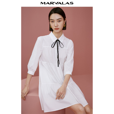 【呼呼严选粉丝专享】【商场同款】曼德诗飘带领连衣裙春季优雅气