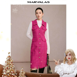 新品 曼德诗连衣裙冬季 小香风花呢编 呼呼专享