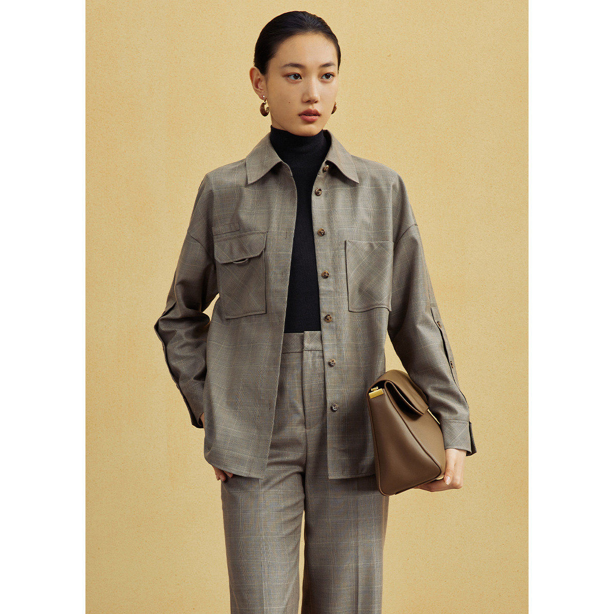 【廖廖粉丝专属】复古格纹衬衫女秋季英伦风弧形开叉下摆设计感长,女装/女士精品,衬衫,淘宝优惠券,粉丝福利购,淘宝优惠卷