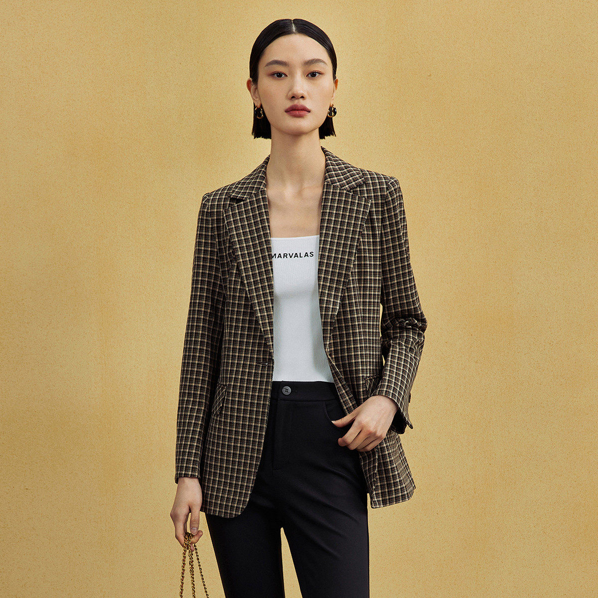 【呼呼严选粉丝专享】【美拉德风格】复古格纹西服女秋季立裁收腰,女装/女士精品,西装,淘宝优惠券,粉丝福利购,淘宝优惠卷