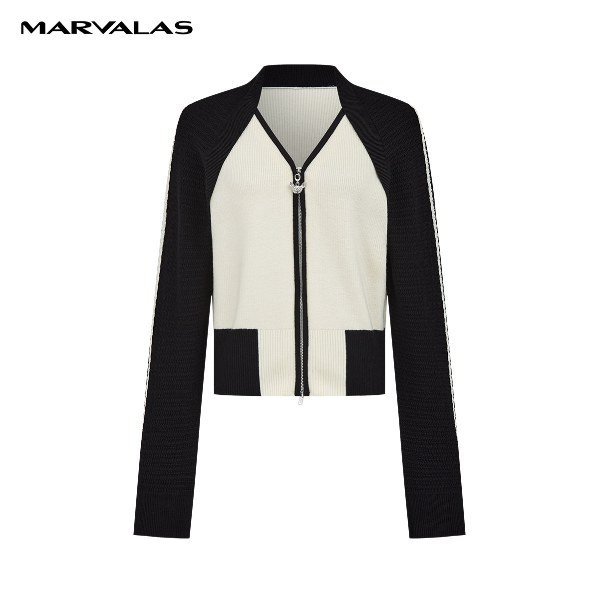 【粉丝专属】曼德诗时尚简约针织衫女2025夏新款棒球领设计显瘦外