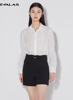 【呼呼严选粉丝专享】M331271#曼德诗白色衬衫女夏季新款小尖领设