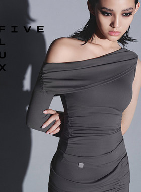 FIVE FLUX URBAN系列露肩性感辣妹修身长袖断臂维纳斯不规则上衣