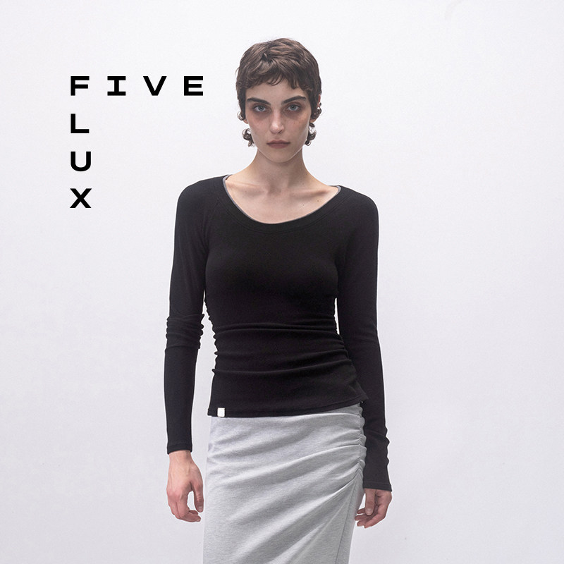 FIVEFLUX一字肩长袖T恤女