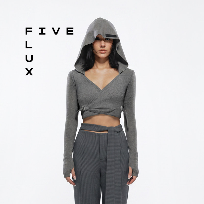 FIVEFLUX套头连帽V领针织衫上衣