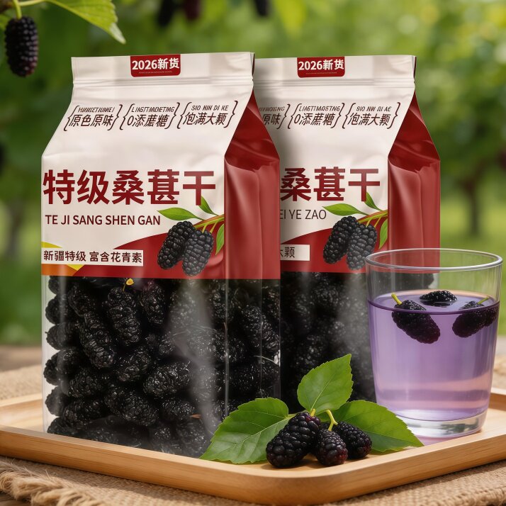 桑葚干黑桑椹特级正品官方旗舰店正宗新疆泡水无糖无添加即食有机