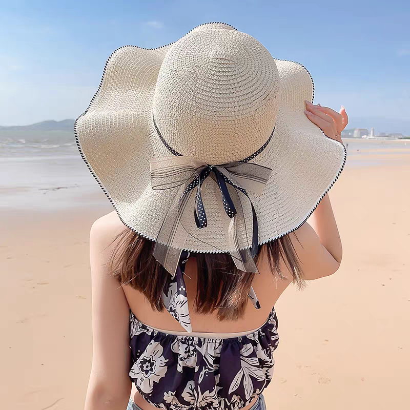 草帽女夏天沙滩海边防晒大檐帽出游遮阳度假户外防紫外线太阳帽子