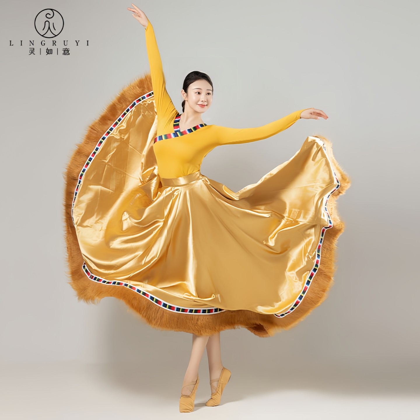 藏族舞蹈服练功服大摆裙太阳姑娘同款民族舞蹈女藏服练习表演服装
