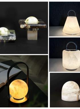 现代轻奢云石金属皮质小夜灯样板间软装饰品装饰摆件