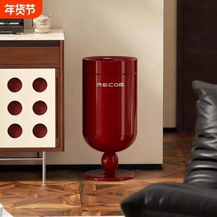 艾仕可不锈钢垃圾桶客厅高脚酒杯家用2026新款中古风复古感应滑轮
