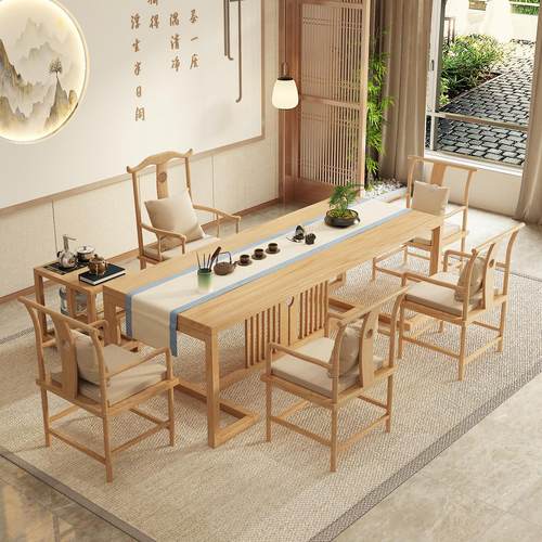 新中式实木茶桌椅组合简约现代办公室禅意功夫泡茶台茶几家用阳台