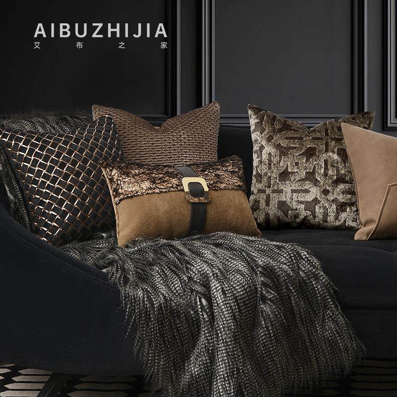 现代简约轻奢风咖色皮革抱枕套沙发客厅复古靠枕靠垫套枕头抱枕