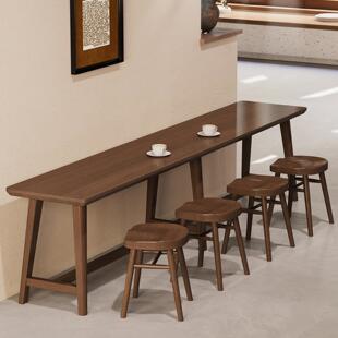 中古风全实木矮吧台桌椅组合 商用咖啡馆小吃店靠墙长条窄桌子