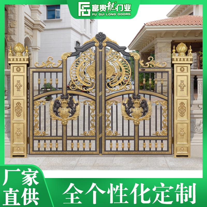 工厂别墅铝艺大门 雕刻欧式庭院子铝合金门 铝合金电动平开大门